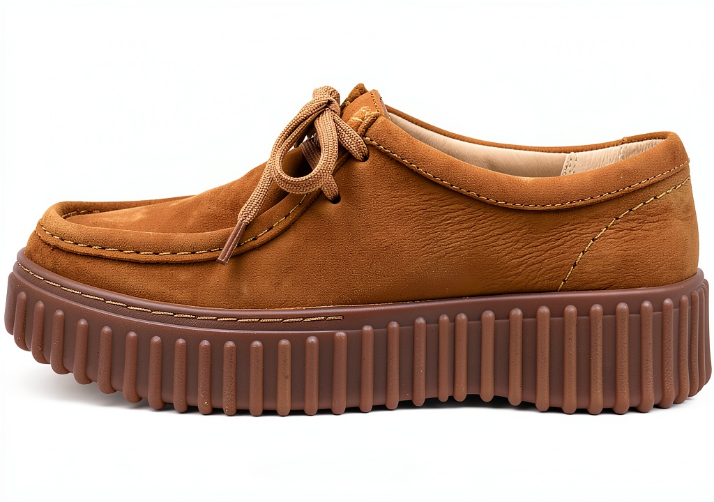 'Scarpe Oxford Clarks donna in pelle nubuck marrone chiaro su sfondo neutro'